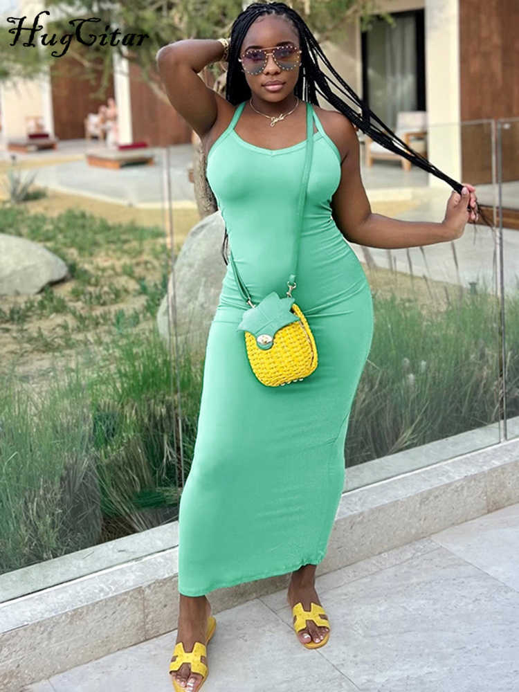 RUKAS Sleeveless Slips Solid Elegant Sexy Bodycon Slim Maxi Dress Summer Women Y2K Streetwear Party Yoga Outfit Wholesale