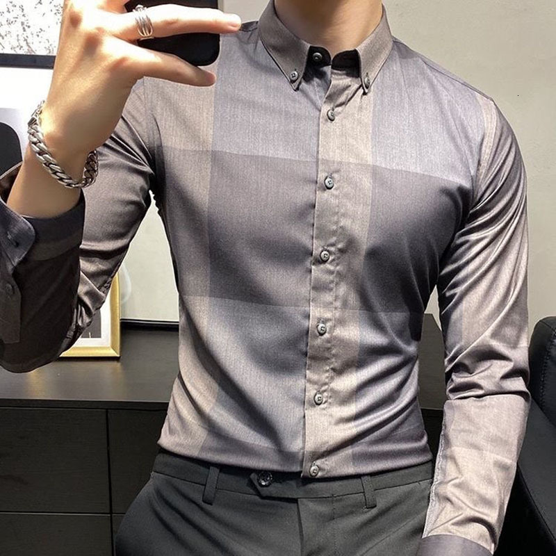 Men's Casual Shirts Fashion Printed Lapel Button Plaid Shirt Men's Clothing Autumn Oversized Loose Casual Tops All-match Korean ShirtS 23051