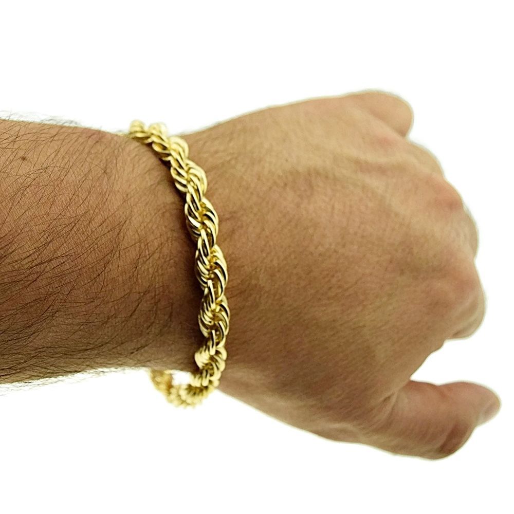 Rope Bracelet Gold Silver 8 Inch x 5 MM Thick Mens Twisted Braided Chain Hip hop Bracelet