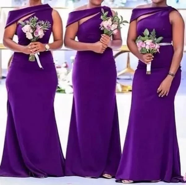 Purple Long Bridesmaid Dresses African Black Girls Women Satin Mermaid Wedding Party Dress Prom Formal Wear Maid Of Honor Robes Plus Size Vestidos
