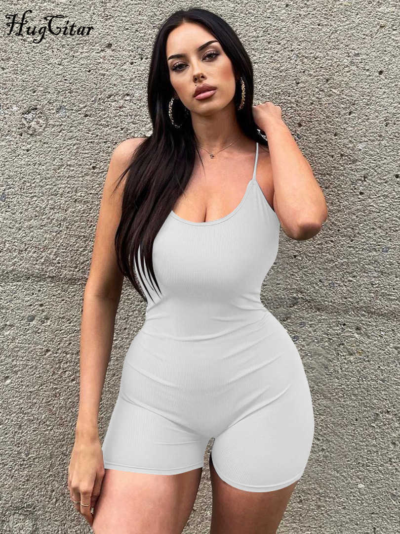 RUKAS Ribbed Solid Sleeveless Backless Sexy Bodycon Skinny Playsuit 2023 Summer Women Fashion Streetwear Casual Sport Romper