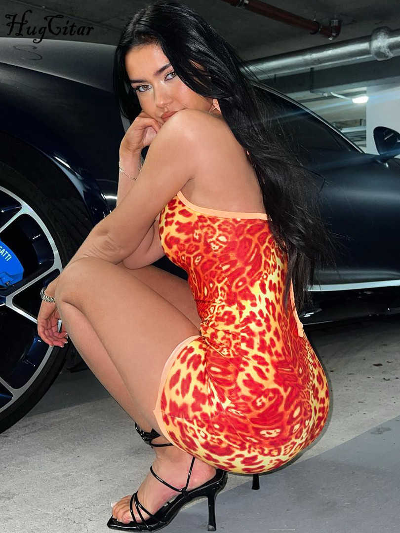 RUKAS Print Matching Color Halter Backless Lace Up Sexy Slim Mini Dress 2023 Summer Y2K Evening Party Club Streetwear Outfit