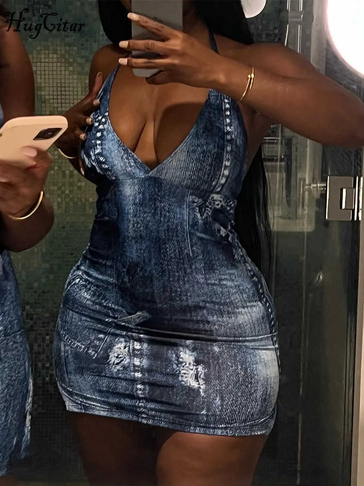 RUKAS Tie Dye Halter Backless Lace Up Slit Vintage Sexy Bodycon Mini Dress Summer Women Fashion Outfit Vacation Party Club