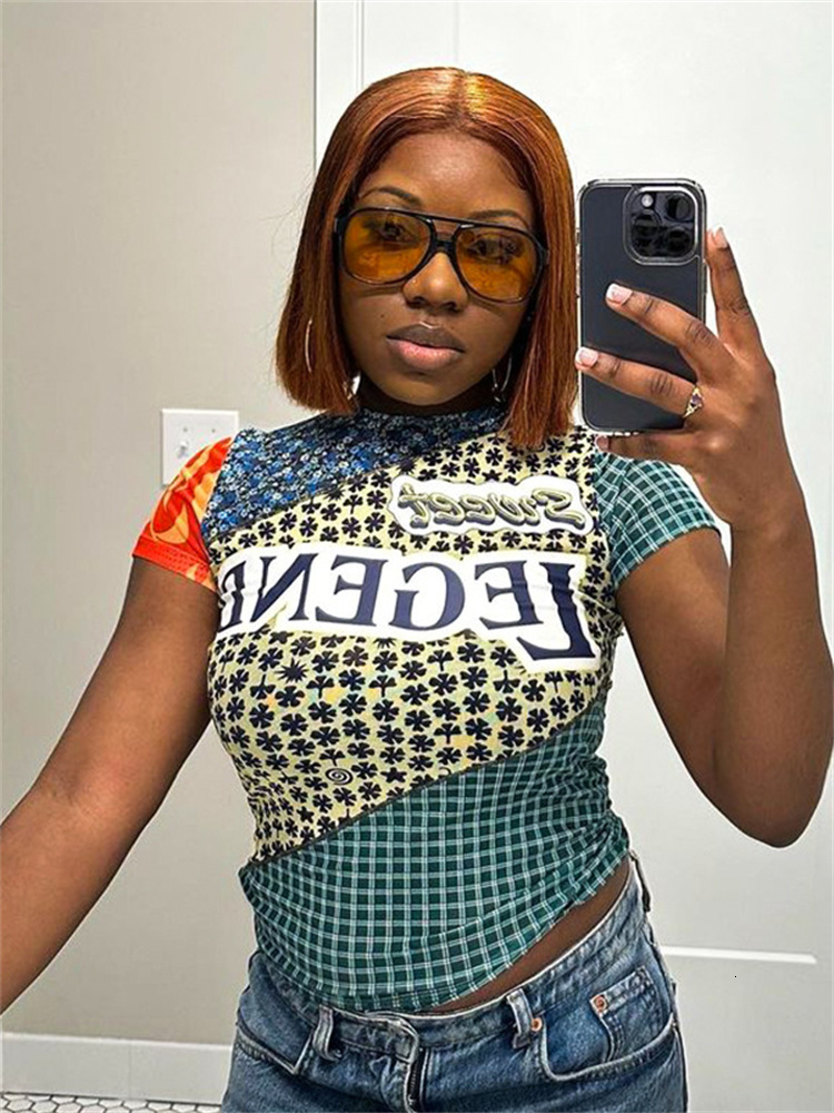 Women's T Shirt Kaus Gambar Grafis Musim Panas FQLWL untuk Wanita 2023 Warna Y2k Bodycon Crop Top Mode Streetwear 230515