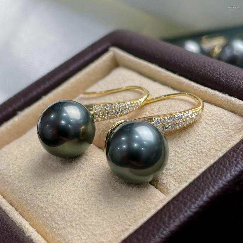 Stud Earrings Stunning 8-9mm Tahitian Round Black Green Pearl Earring 925s