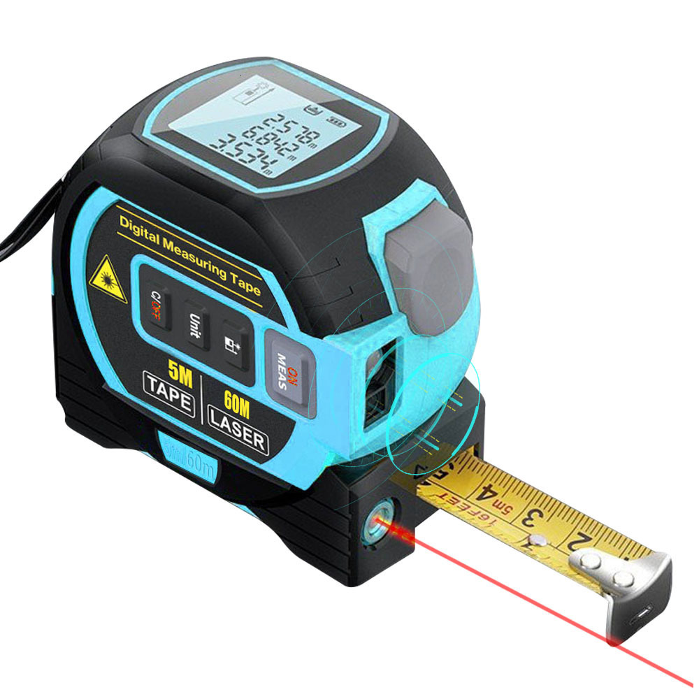 Tape Measures 3in1 Laser Rangefinder 5m Tape Measure Ruler LCD Display with Backlight Distance Meter Building Measurement Device Area Volumes 230516