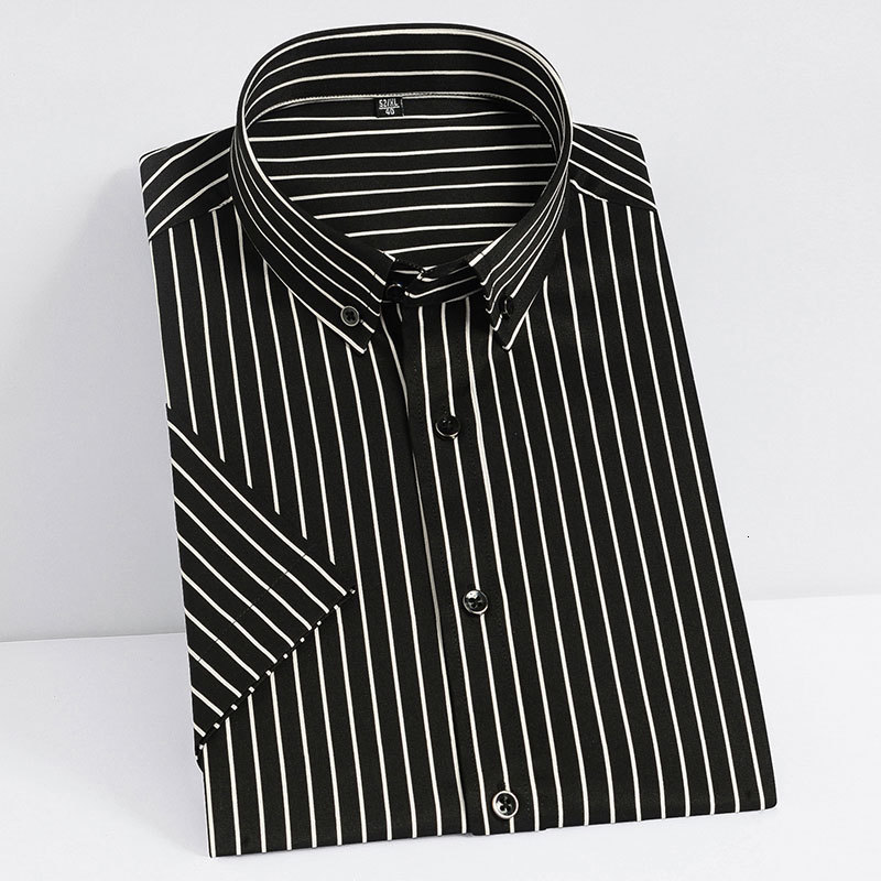 Men's Casual Shirts Summer Short Sleeve Men Striped Dress Shirts Button-down Neck Fashion Stretch Soft Regular Fit Work Social Smart Casual Shirt