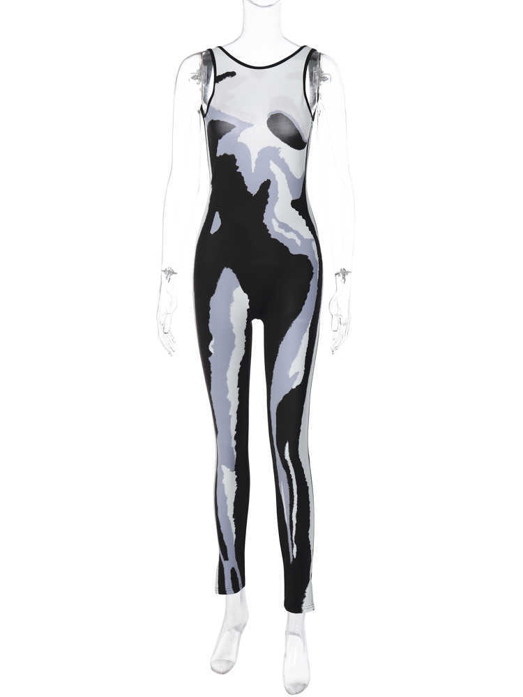 RUKAS 3D Print Matching Color Sleeveless Backless Sexy Slim Skinny Jumpsuit 2023 Summer Fashion Streetwear Party Sport Romper