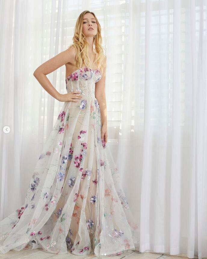 Print Flower bohemian Wedding Dresses Sweetheart fairy beach Bridal Gowns For Bride Robe De Mariee Beach Sweep Train