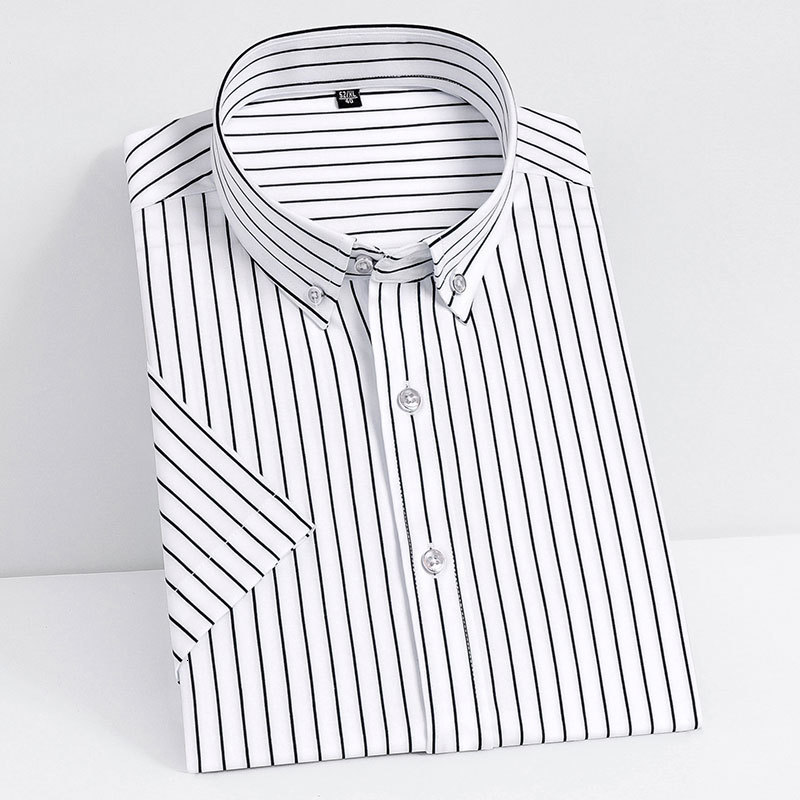 Men's Casual Shirts Summer Short Sleeve Men Striped Dress Shirts Button-down Neck Fashion Stretch Soft Regular Fit Work Social Smart Casual Shirt