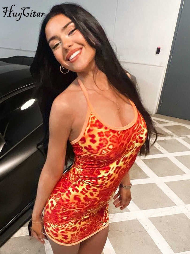 RUKAS Print Matching Color Halter Backless Lace Up Sexy Slim Mini Dress 2023 Summer Y2K Evening Party Club Streetwear Outfit