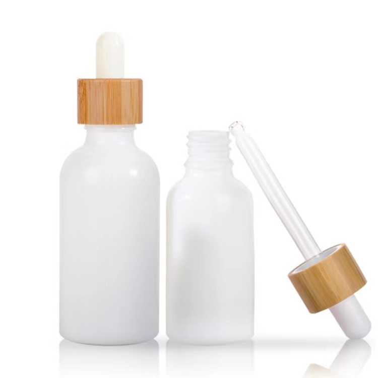 White Porcelain Glass Essential Oil Bottles Skin Care Serum Dropper Bottle with Bamboo Pipette 10ml 15ml 20ml 30ml 50ml 100ml