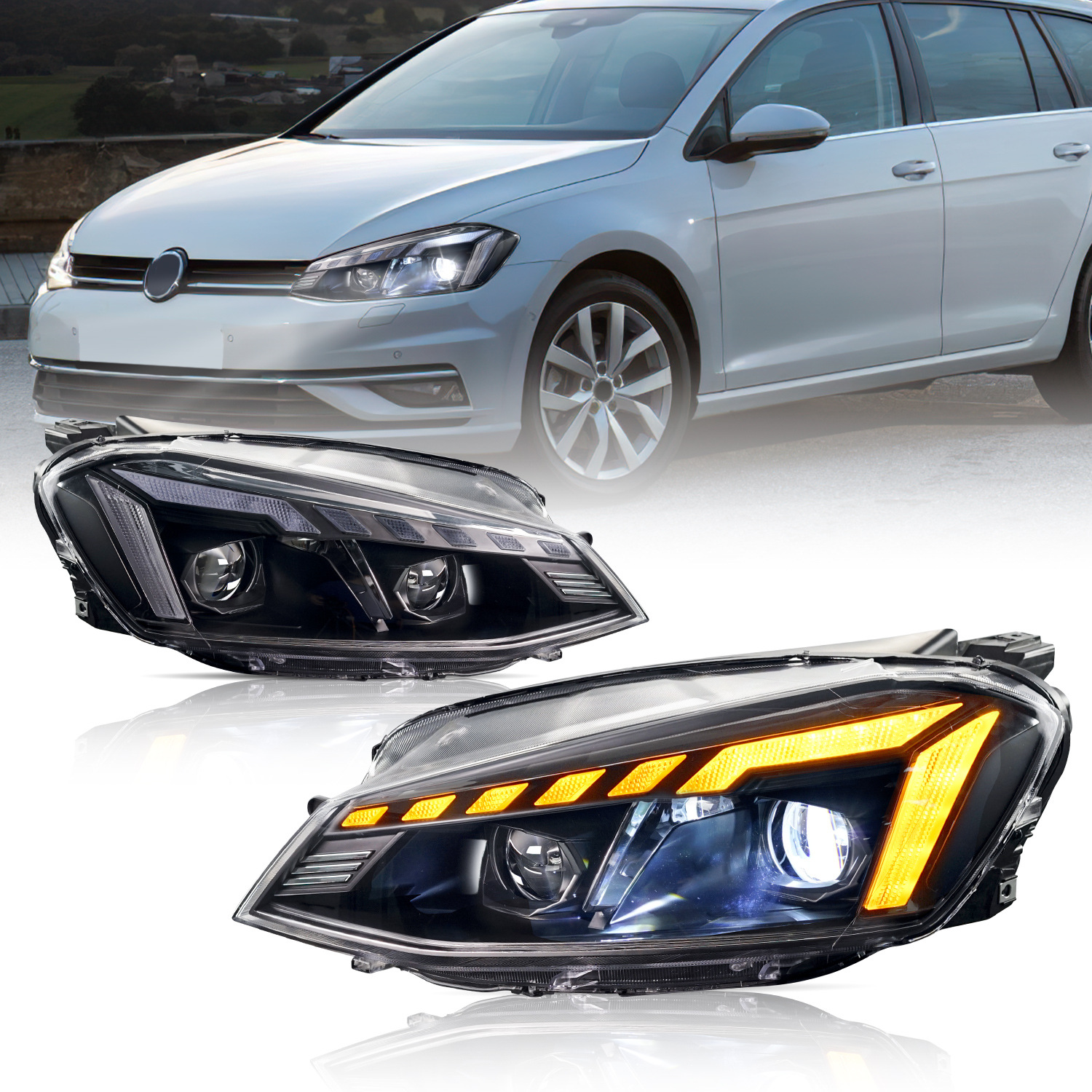 LED Headlights Assembly for V-W Golf 7 20 14-20 17 Sequential Turn Signal Lights High Low Beam Running Lights Driving Headlamp