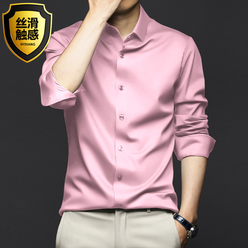 Men's Casual Shirts 6XL Spring/Summer Silk Slippery Men's Shirt Long Sleeve Ice Silk Fashion Large Non Iron Wrinkle Resistant Business Casua