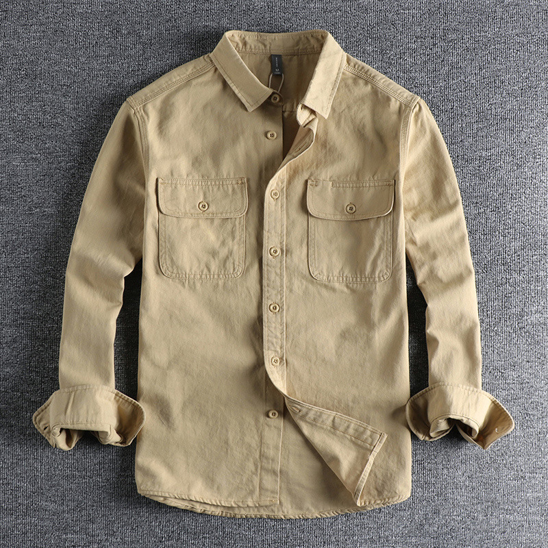 Men's Casual Shirts Vintage Retro Men Cargo Shirt Jacket Canvas Cotton Khaki Military Uniform Light Casual Work Safari Style Shirts Mens Tops Shi