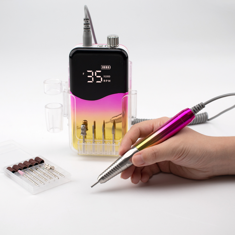 Nail Manicure Set 85W Brushless Desktop 35000RPM Gradient Color Handle Rechargeable Drill Portable Cordless Electric Machine 230515