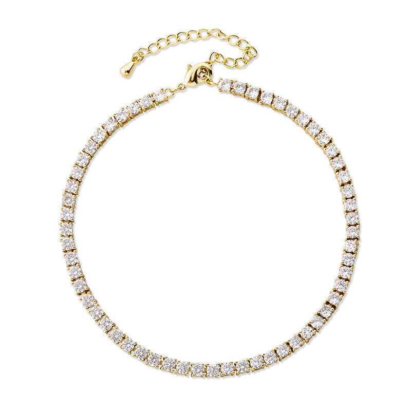 4mm Tennis Ins Hip Hop Womens Anklet Adjustable Size Ankle Bracelet Shiny Cubic Zirconia 14k Real Gold Plated Personalized Iced Out Crystal Versatile 