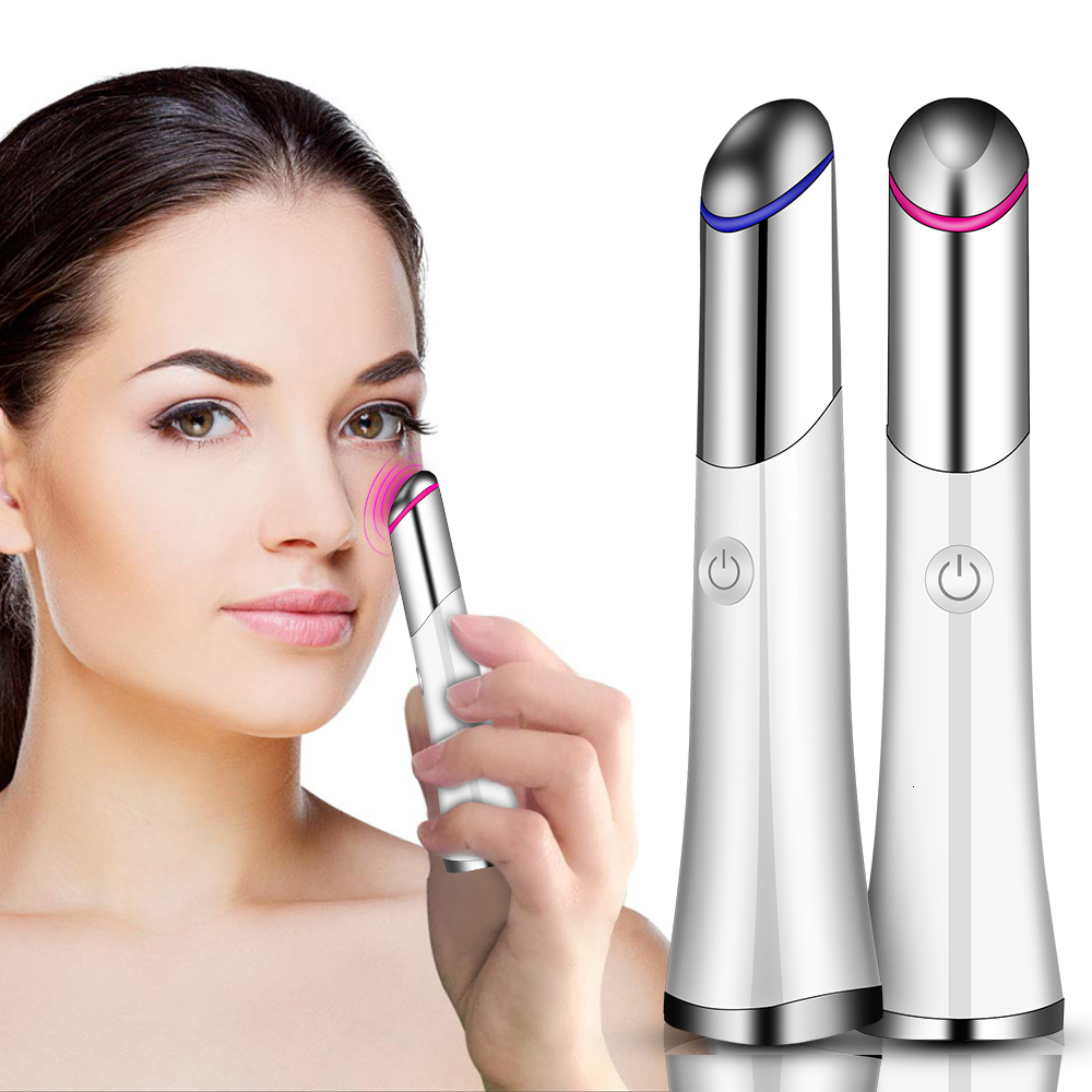 Eye Massager Heat Vibration Electric Wand LED Pon Massage Pen Anti Age Wrinkle Dark Circle Removal Beauty Device 230515