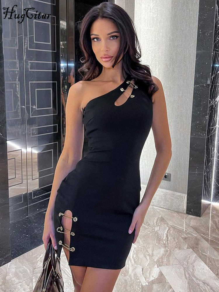 RUKAS One Shoulder Sleeveless hollow out pins sexy slim Mini Prom Dress Summer Women fashion Y2K streetwear Party Clothes