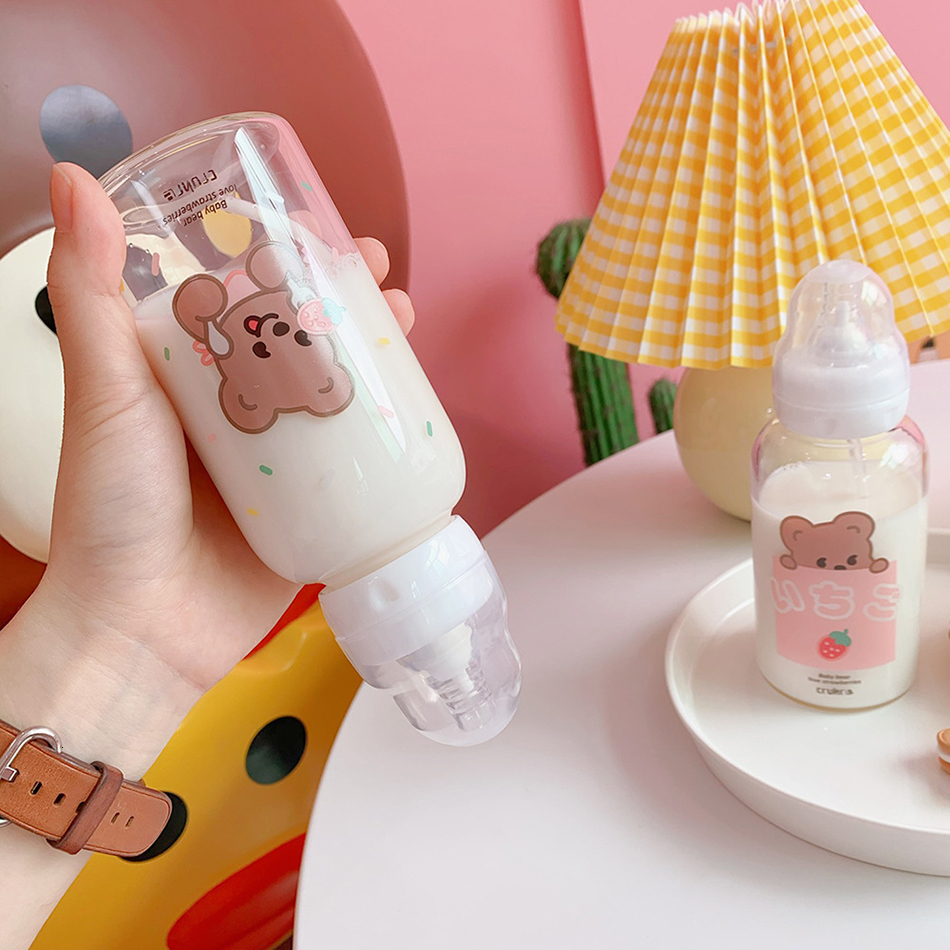 Baby Bottles# Creative Adult Nursing Bottle Cute Transparent Glass Water Bottles for Girls With Straw Portable Kids Student Drinking Bottles 230516