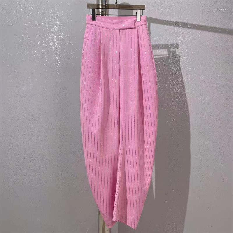 Women's Suits Chic And Elegant Woman Jacket Spring 2023 Korean Fashion Striped Crystal Diamond Women's Suit Coat Set 2 Pieces