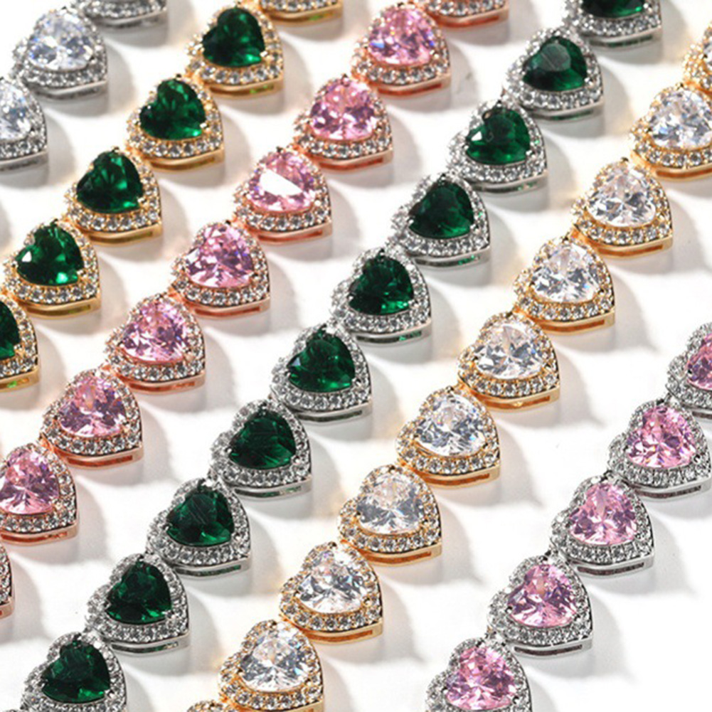 Love Heart Shape Tennis Chain Necklace Choker TopBling Colorful Zircon Clavicle Chain Women Girl Jewelry Gift