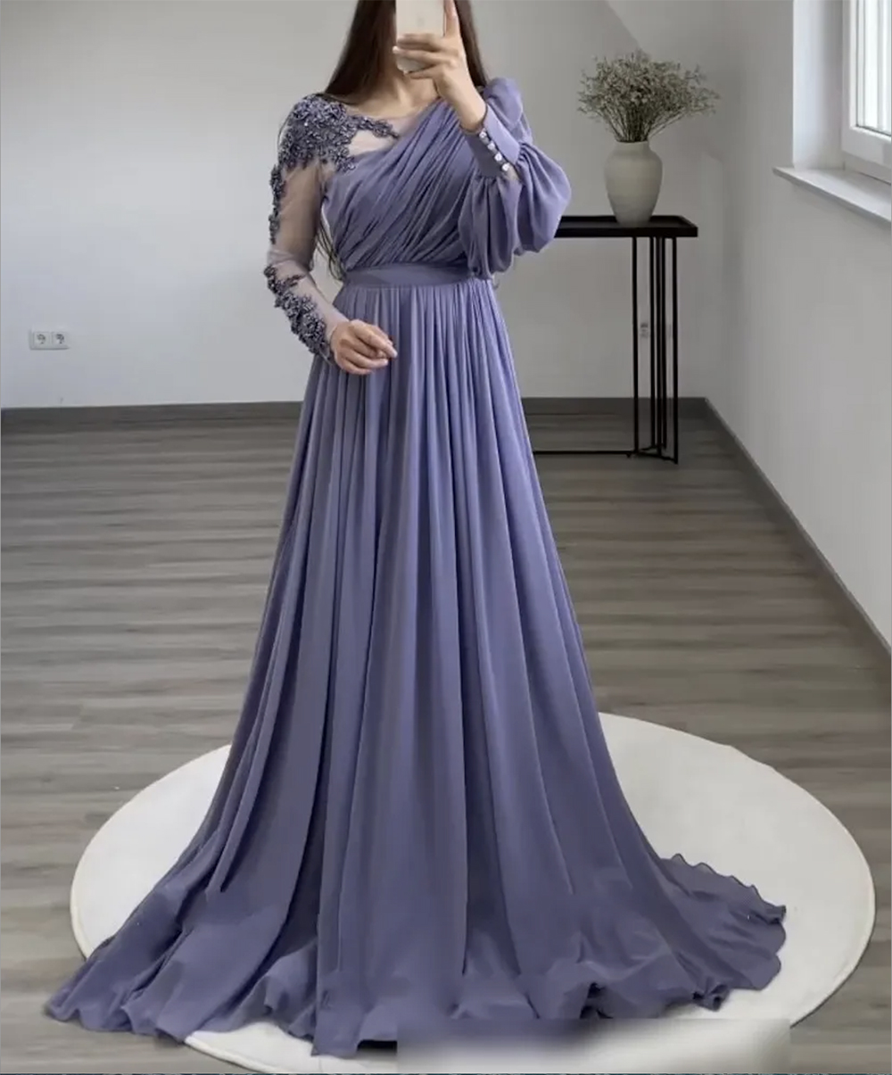 Dubai Arabic Evening Dresses For Women Party Long Puffy Sleeves Beaded Green V Neck Side Split Formal Celebrity Prom Gowns Vestidos De Fieast