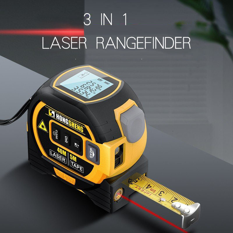 Tape Measures 3 in 1 Laser Rangefinder 5m Tape Measure Ruler LCD Display with Backlight Distance Meter Cross Line Building Measurement Device 230516