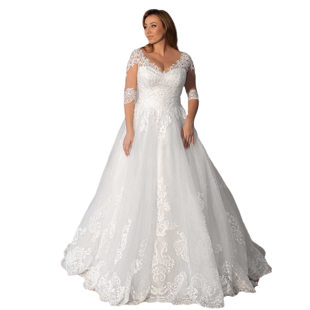 Shiny Wedding Dress half sleeve 2023 lace Appliques A-Line Court Train Bridal Gown Princes NPS32 Plus Size Vestido De Novia