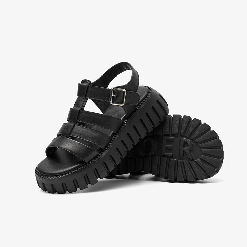 Sandals Sepatu Wanita Musim Panas Luar Ruangan Kasual Kulit Asli Tali Gesper Pergelangan Kaki Belakang Platform BeauToday 38201 230516