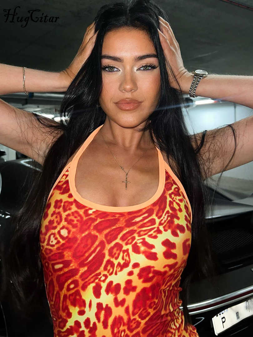 RUKAS Print Matching Color Halter Backless Lace Up Sexy Slim Mini Dress 2023 Summer Y2K Evening Party Club Streetwear Outfit
