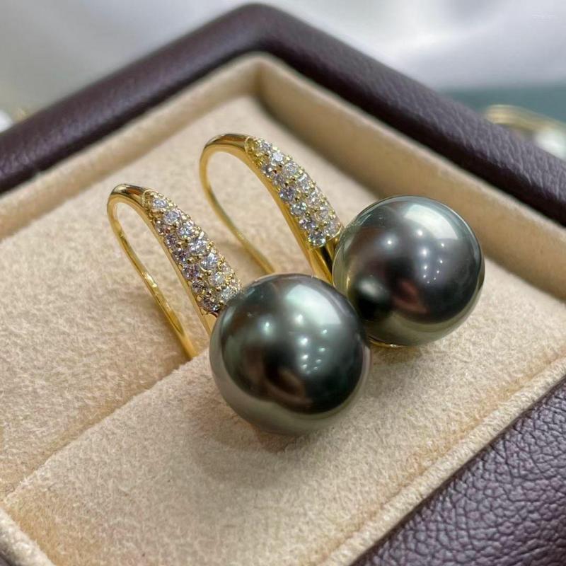 Stud Earrings Stunning 8-9mm Tahitian Round Black Green Pearl Earring 925s