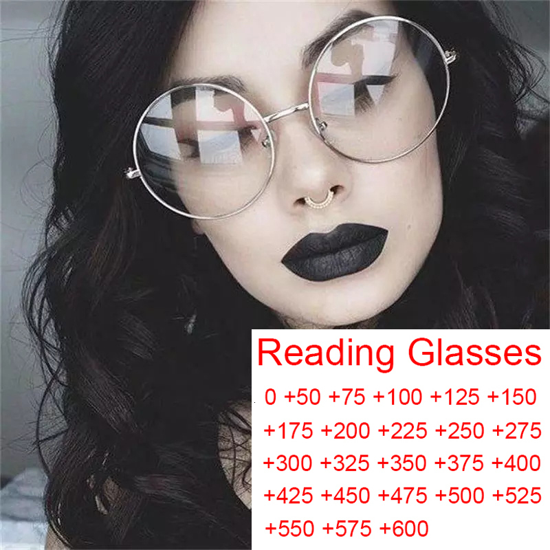 Reading Glasses Oversized Round Metal Anti Blue Light Woman Reading Glasses Men Clear Lens Vintage Eyeglasses Presbyopia Large Computer Goggles 230516