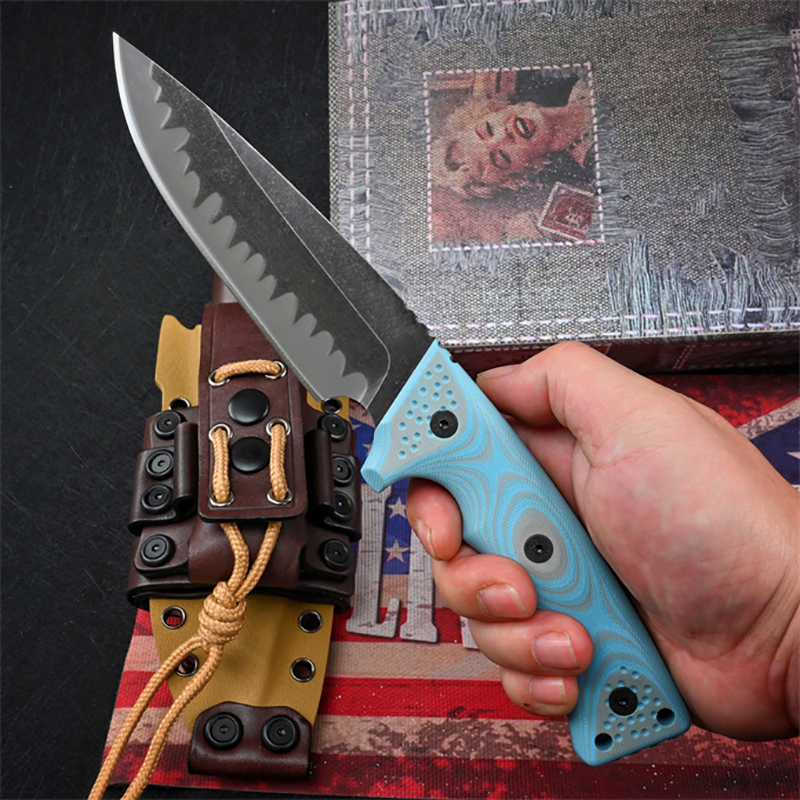 Special Offer M35 Strong Survival Straight Knife Z-wear Stone Wash Drop knife Point Blade Full Tang Blue G10 Handle Outdoor Fixed Blade Tactical Knive - view 6