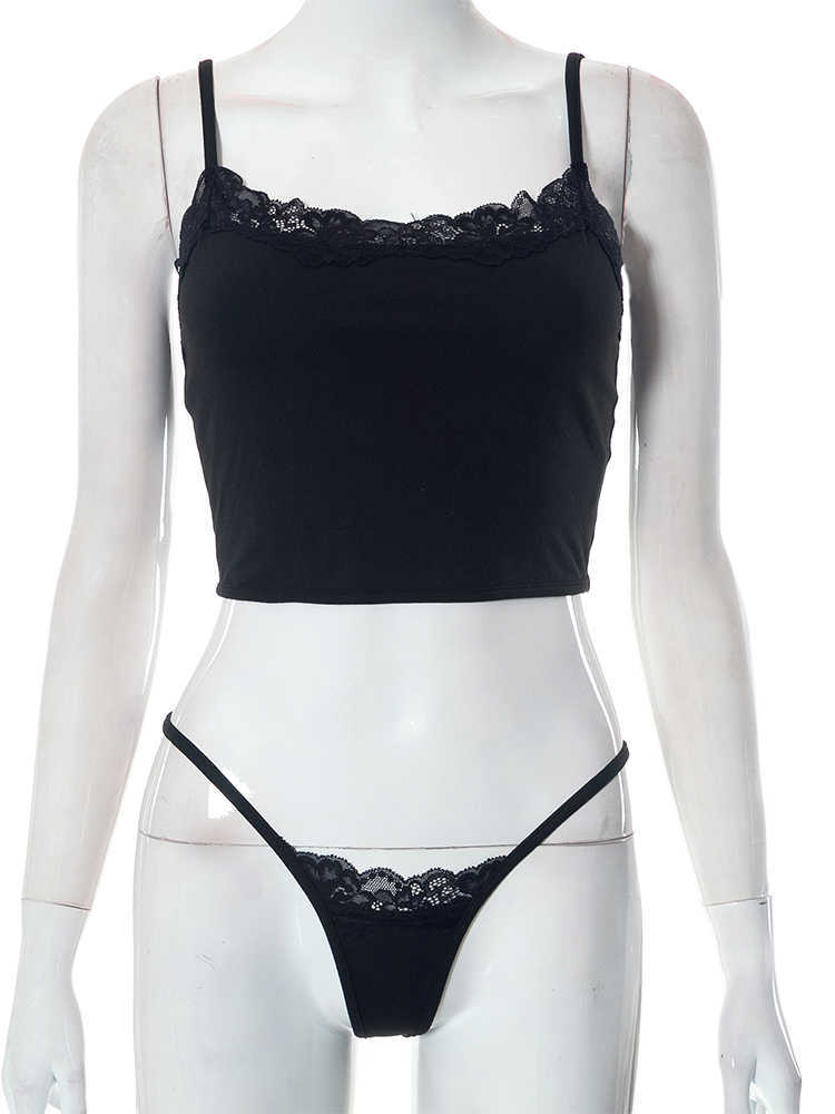 RUKAS Solid Sleeveless Patchwork Lace Sexy Camis Swimsuit 2 Piece Sets 2023 Summer Women Fashion Beach Bathing Suit Swimwear