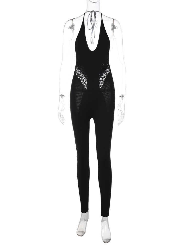 RUKAS Halter Sleeveless Backless Black Lace Up Cut Out Sexy Bodycon One Piece Jumpsuit Summer Party Sport Romper Overalls