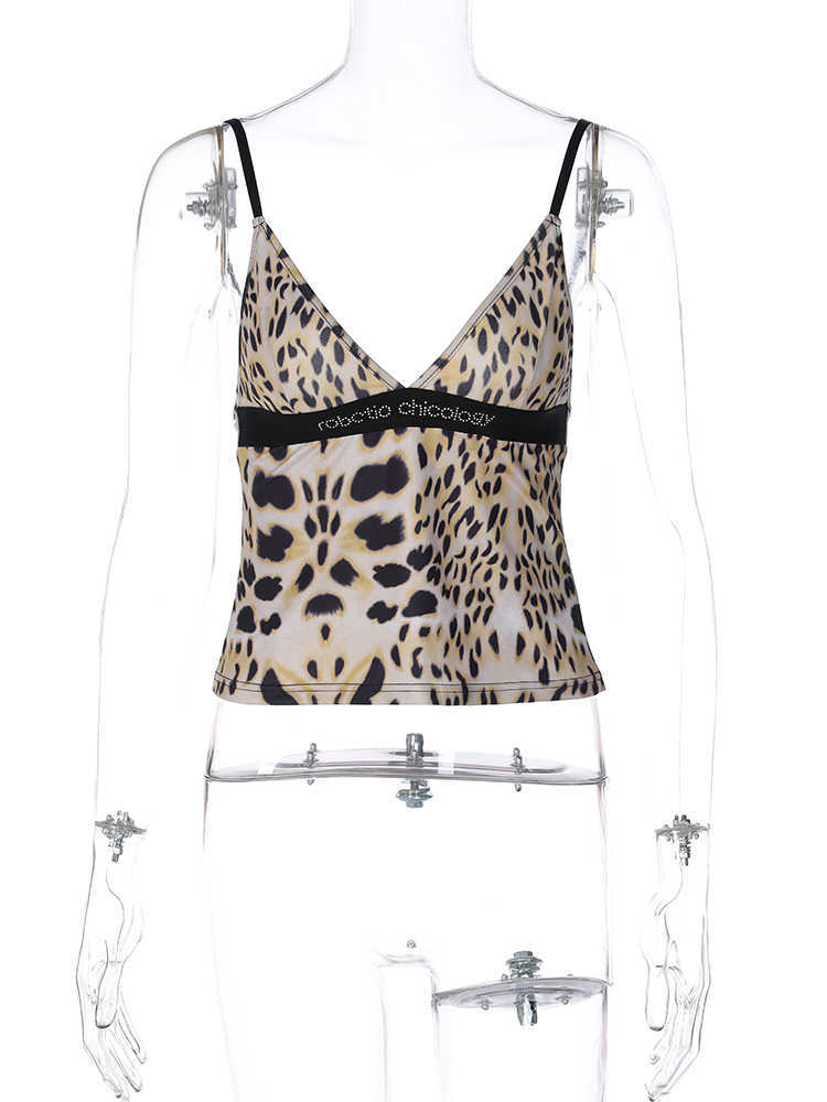RUKAS Leopard Print Sleeveless Backless Patchwork Sequined Letter Sexy Camis Summer Women Fashion Streetwear Party Clothes