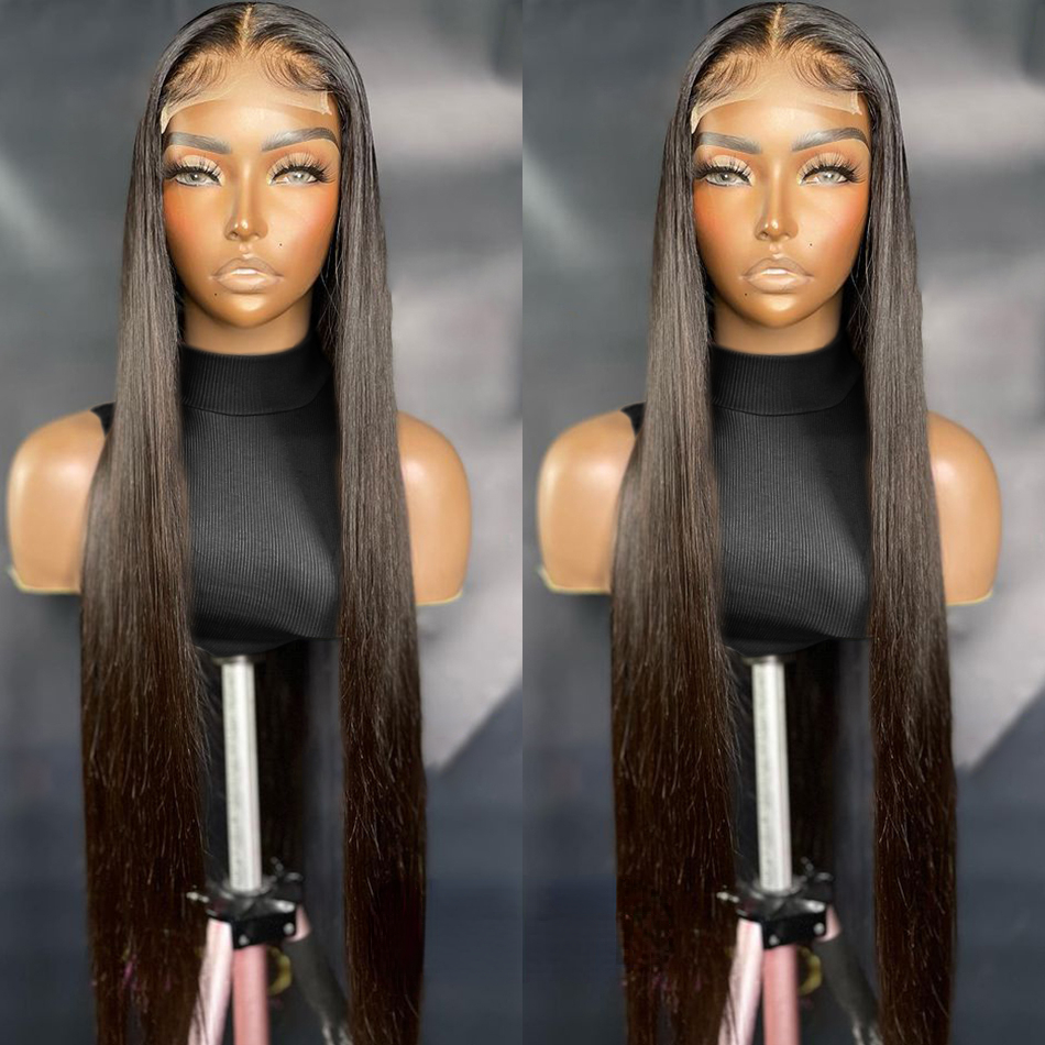 Peruvian 360 Full Lace Frontal Human Hair Wig Pre Plucked Long Bone Straight 13x4 HD Transparent Lace Front Wig for Women Black/Red /Blonde /Grey Synt