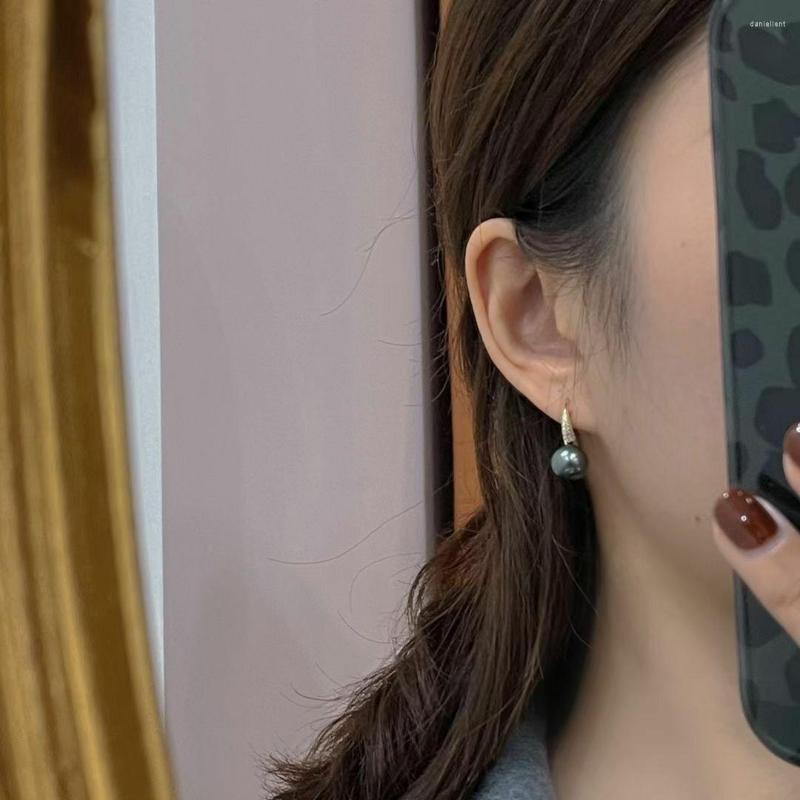 Stud Earrings Stunning 8-9mm Tahitian Round Black Green Pearl Earring 925s