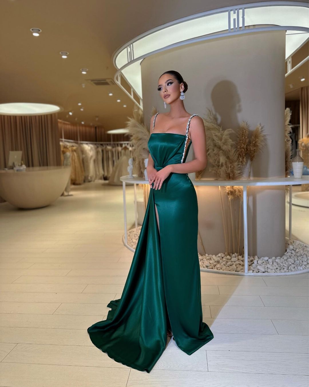 Dark Green Prom Dresses Beads Straps Party Evening Pleats Formal Long Special Ocn Dress 0228Lz
