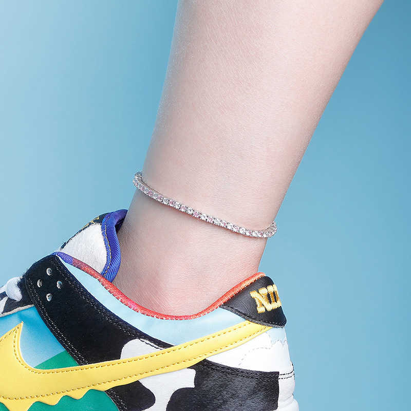 4mm Tennis Ins Hip Hop Womens Anklet Adjustable Size Ankle Bracelet Shiny Cubic Zirconia 14k Real Gold Plated Personalized Iced Out Crystal Versatile 