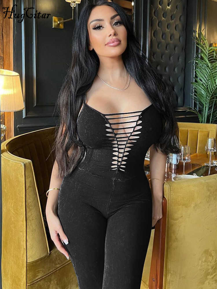 RUKAS Solid V Neck Sleeveless Slips Cut Out Sexy Bodycon Skinny Jumpsuit 2023 Summer Women Fashion Streetwear Party Outfit