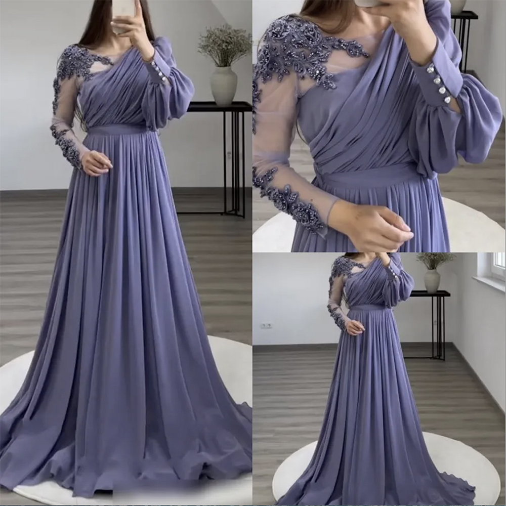 Dubai Arabic Evening Dresses For Women Party Long Puffy Sleeves Beaded Green V Neck Side Split Formal Celebrity Prom Gowns Vestidos De Fieast