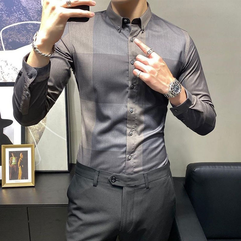 Men's Casual Shirts Fashion Printed Lapel Button Plaid Shirt Men's Clothing Autumn Oversized Loose Casual Tops All-match Korean ShirtS 23051