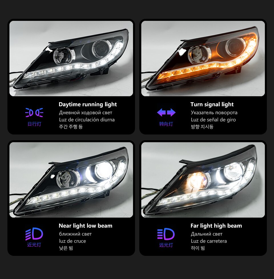 Head Lights LED Style Replacement DRL Daytime lights For KIA Sportage R 2010-2014 Turn Signal Headlights
