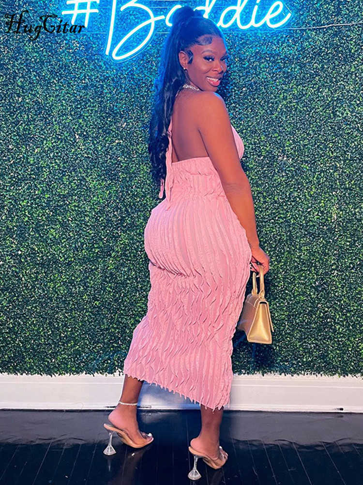 RUKAS Halter Sleeveless Backless Solid Lace Up Elegant Sexy Slim Maxi Dress Summer Women Casual Beach Vacation Y2K Clothes