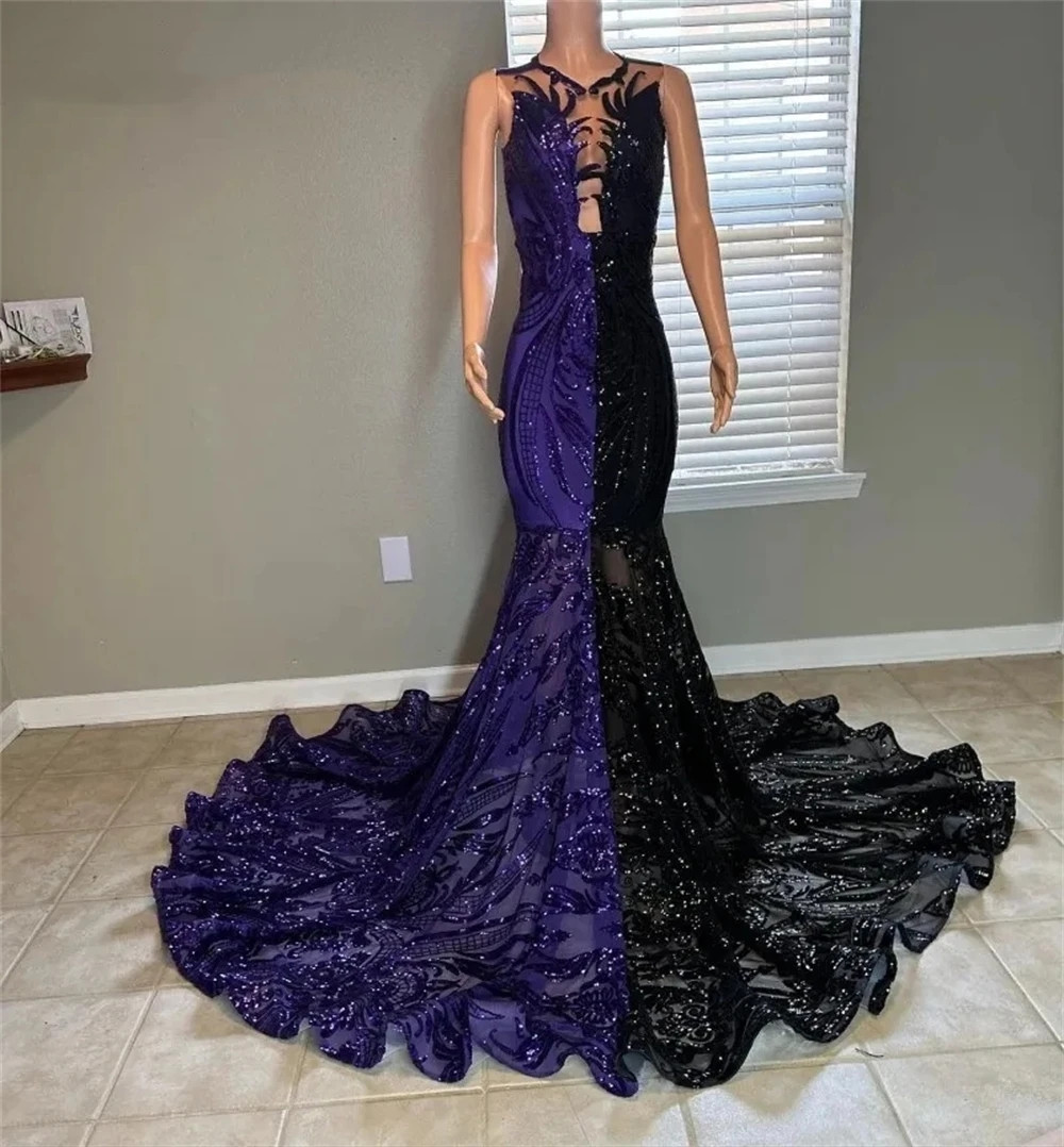Purple And Sequined Lace Prom Dresses For Black Girls Birthday Dress Mermaid Special Evening Ocn Gowns