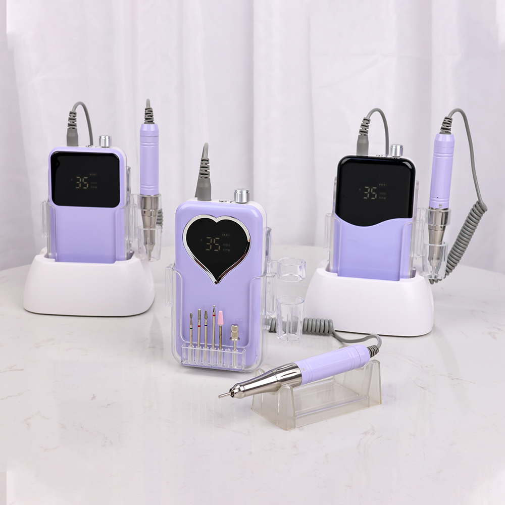 Nail Manicure Set 35K Violets Desktop Cordless Base Electric Drill Machine 35000rpm Pedicure Rechargeable Battery Wireless Purple 230515