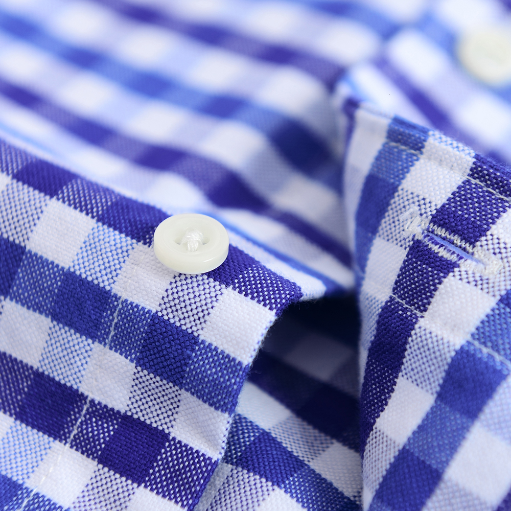 Men's Casual Shirts Men's Buttoned Down Full Sleeve Striped Checkered Oxford Shirt Single Patch Pocket Quality Casual Regular-fit Plaid Dres