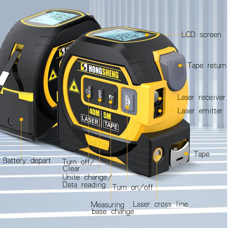 Tape Measures 3 in 1 Laser Rangefinder 5m Tape Measure Ruler LCD Display with Backlight Distance Meter Cross Line Building Measurement Device 230516